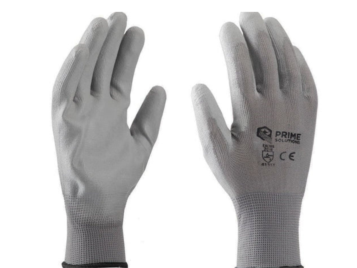 Grey PU Gloves - Polyester PU Coated, Set of 10 Pair