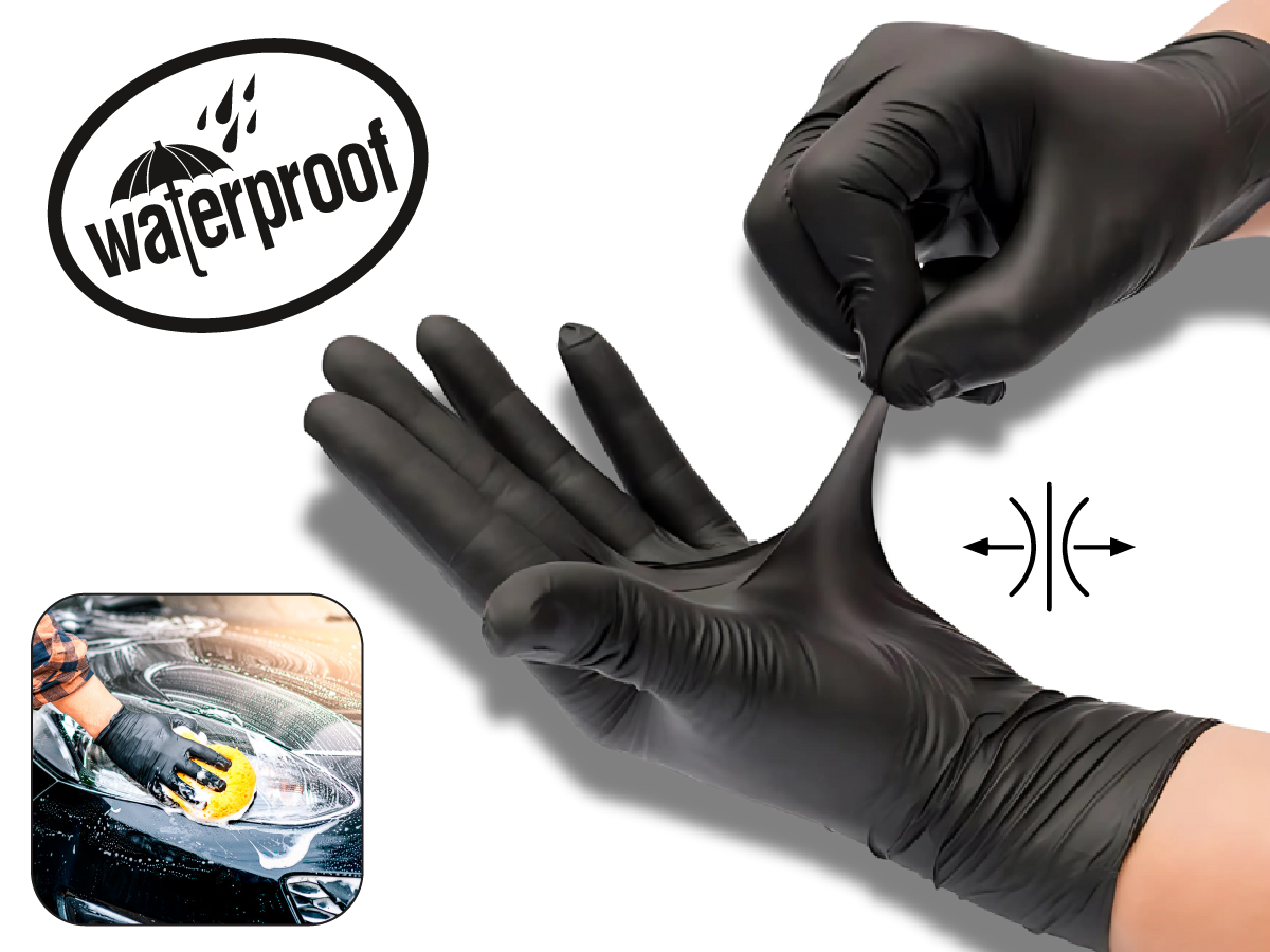 Black Disposable Nitrile Gloves - 3.2 - 5.0 GSM- Set of 50 Pairs