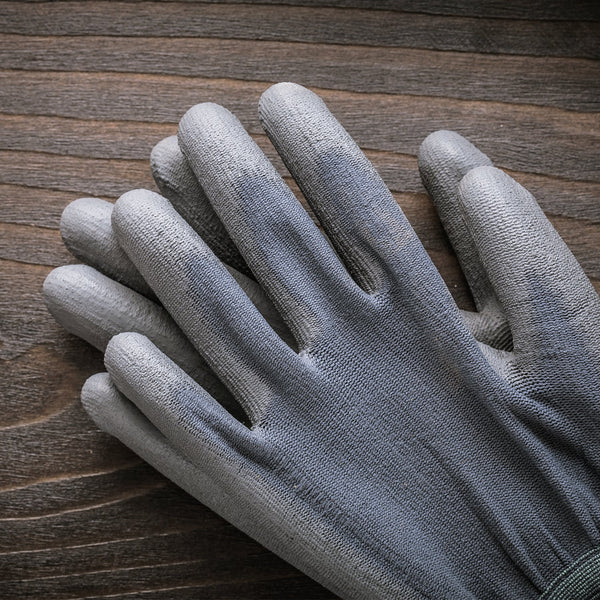 Grey PU Gloves - Polyester PU Coated, Set of 10 Pair