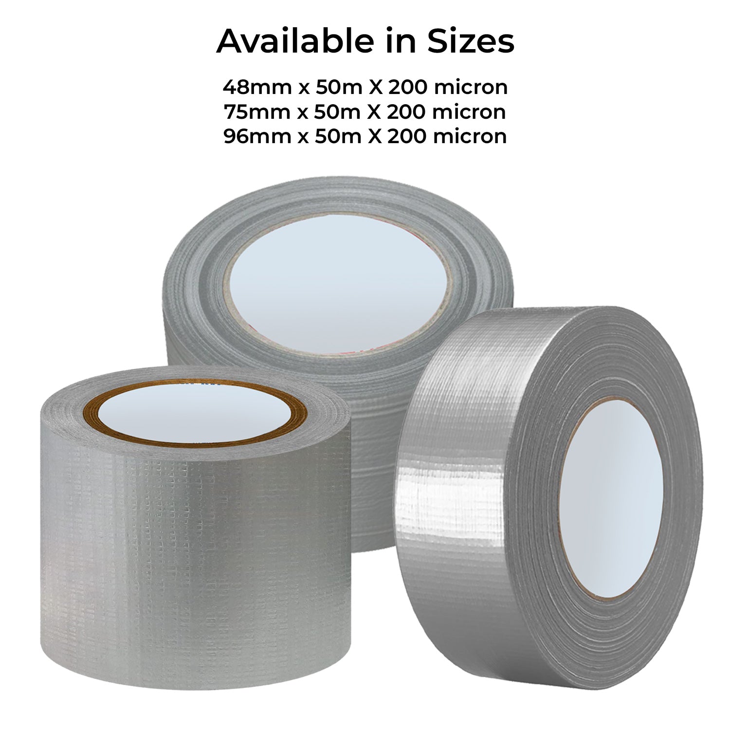 Silver Fabric Repair Cloth Duct Tape 50M X 200 Micron - 3 Sizes