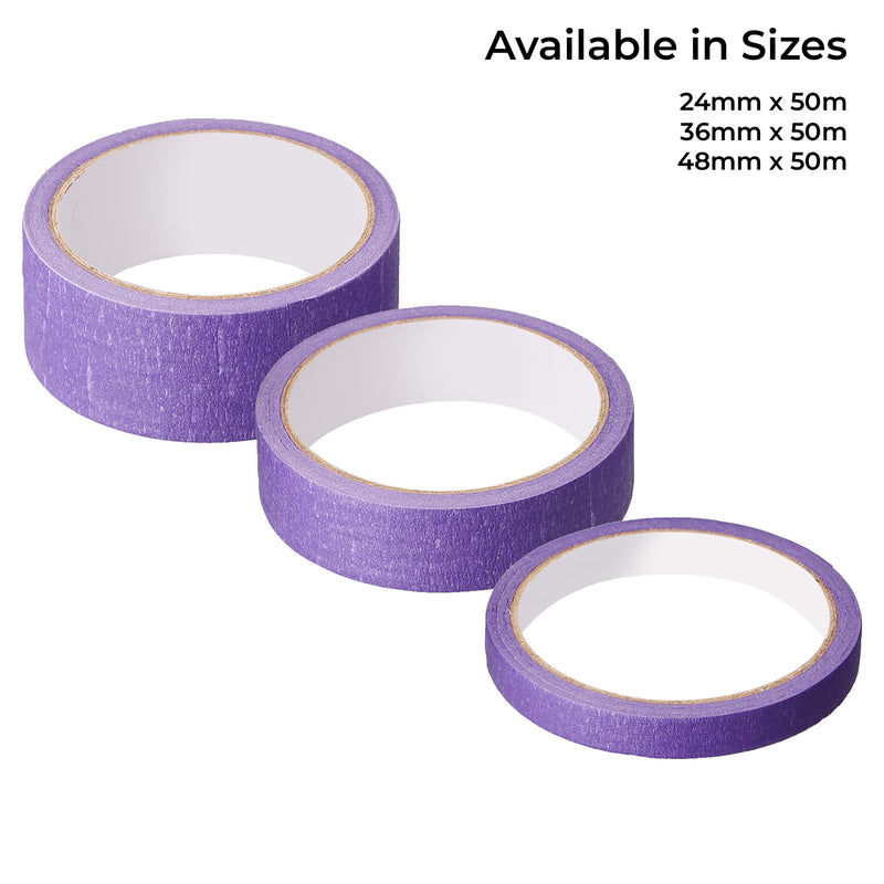 Purple Washi Acrylic Adhesive Masking Tape 50m Roll - 3 Sizes