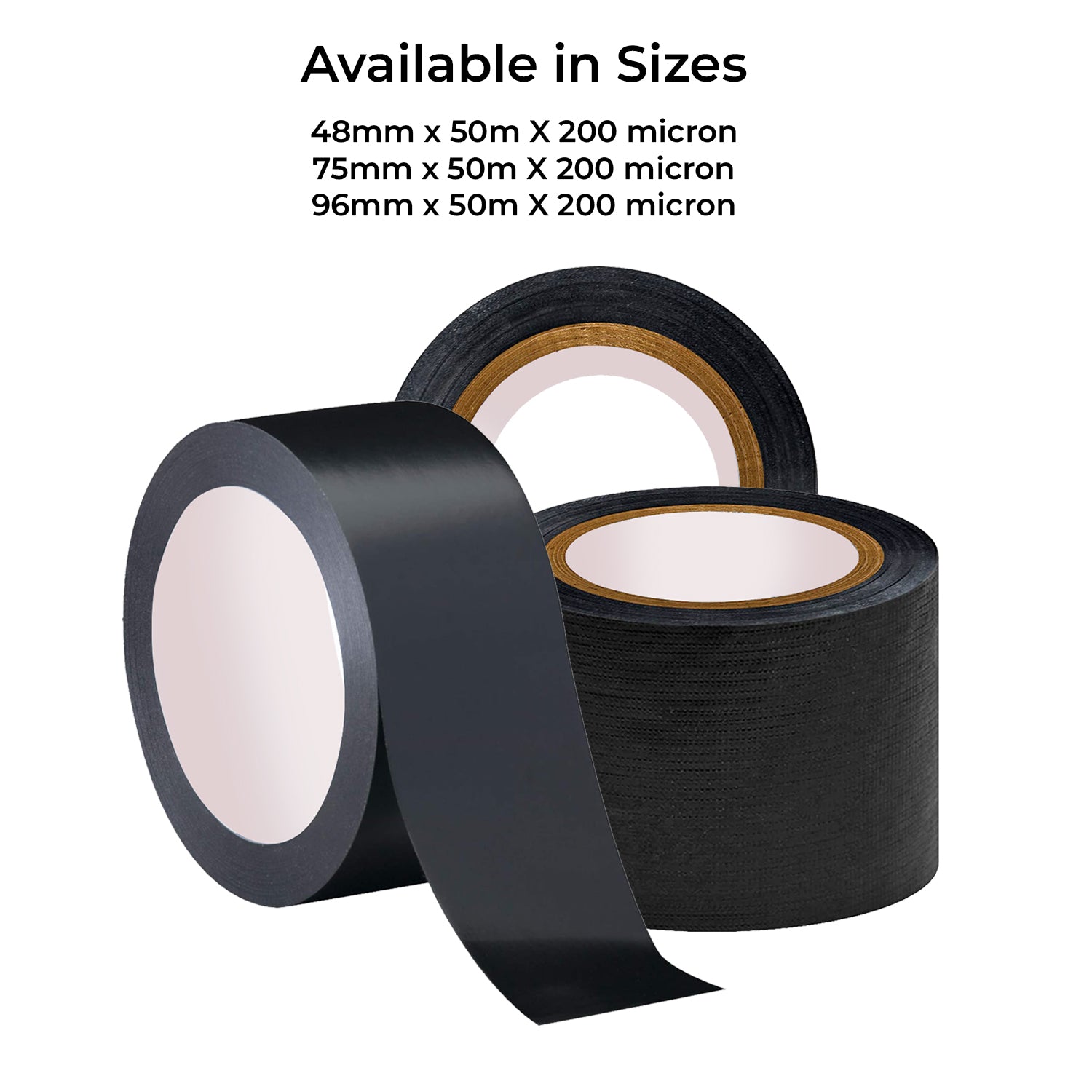 Black Fabric Repair Cloth Duct Tape 50M X 200 Micron - 3 Sizes