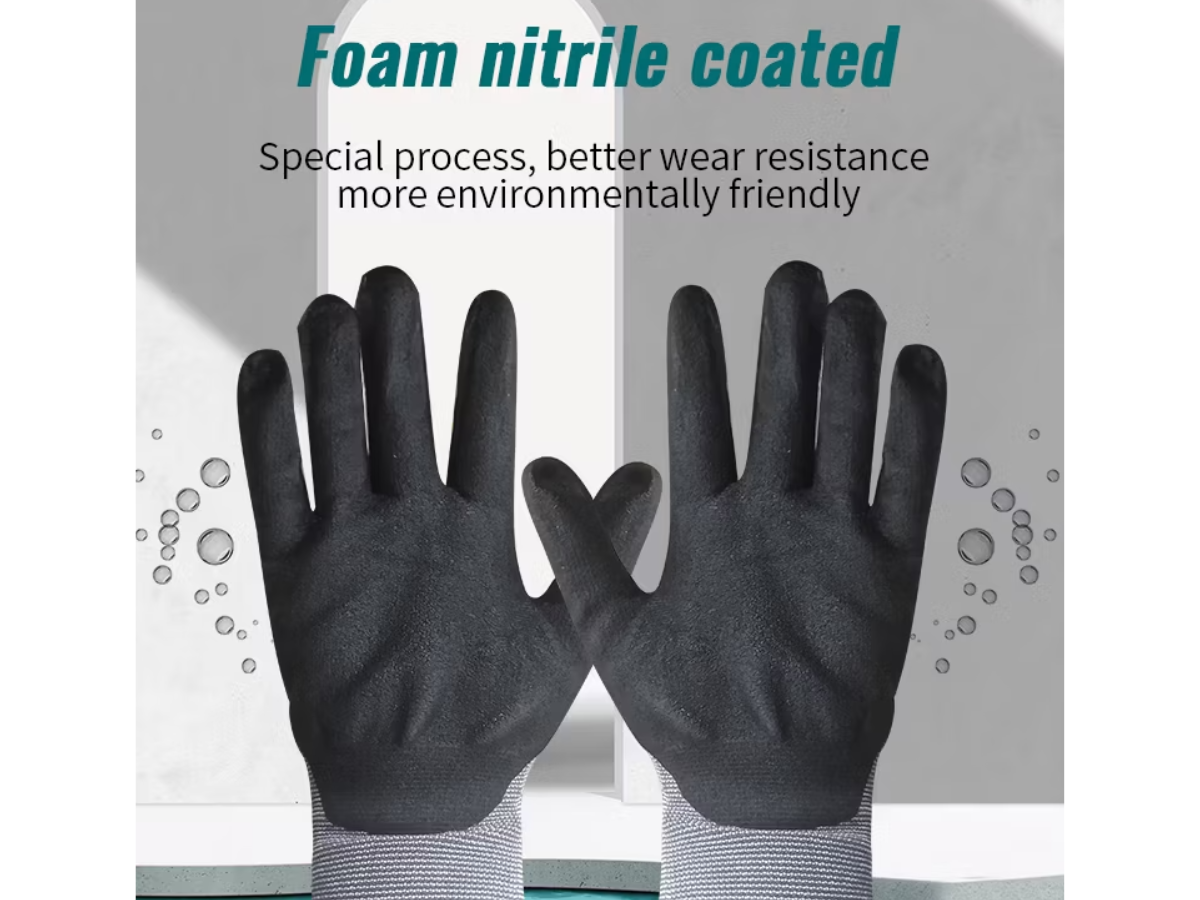 Nylon Mix Spandex Palm Foam Nitrile Coated Gloves-Set of 10 Pair