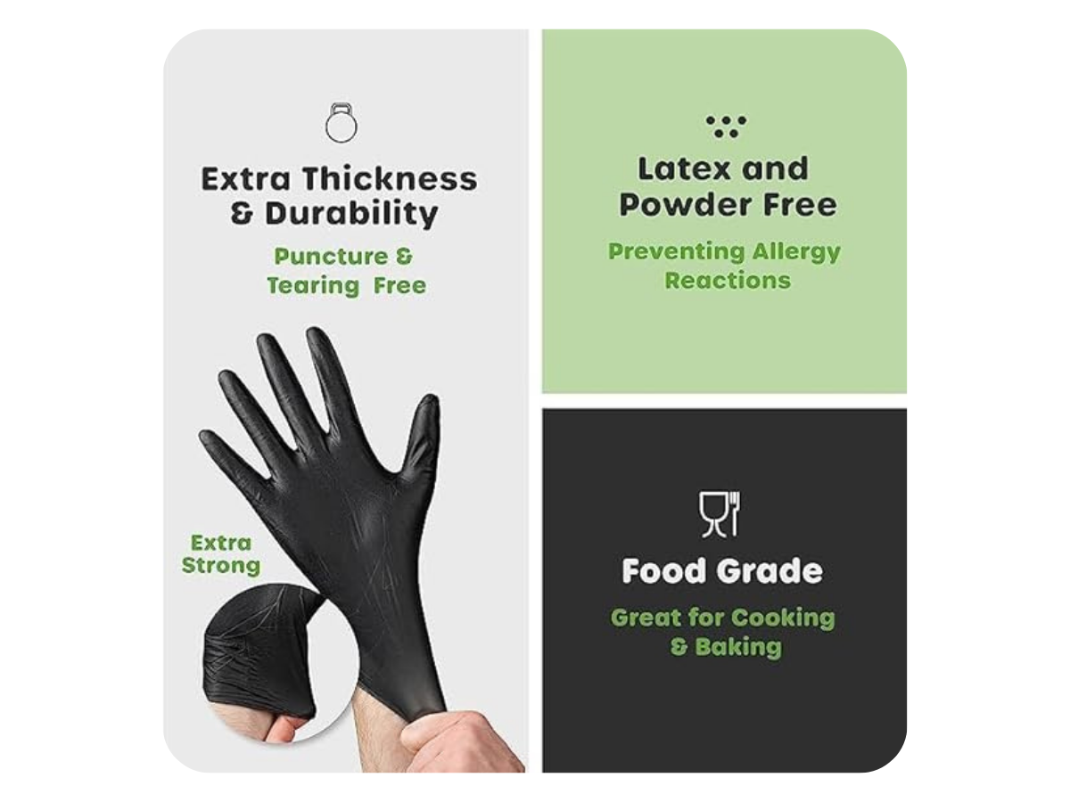 Black Disposable Nitrile Gloves - 3.2 - 5.0 GSM- Set of 50 Pairs