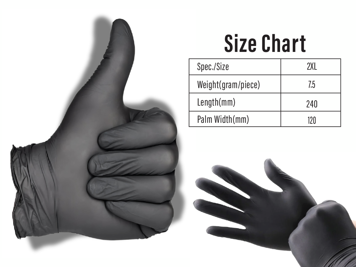 Black Disposable Nitrile Gloves - 3.2 - 5.0 GSM- Set of 50 Pairs