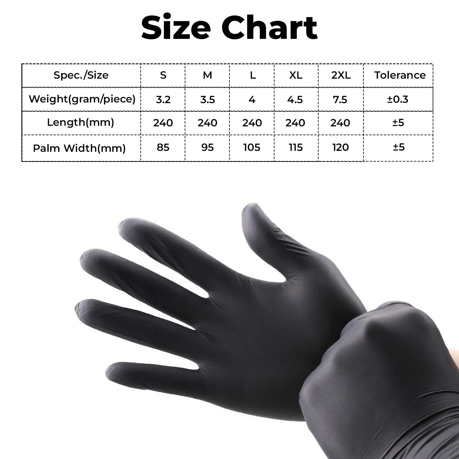 Black Disposable Nitrile Gloves - 3.2 - 5.0 GSM- Set of 50 Pairs