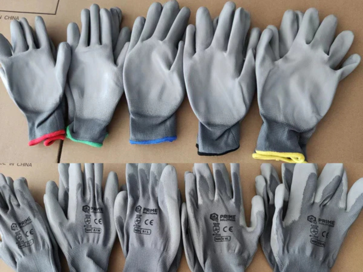 Grey PU Gloves - Polyester PU Coated, Set of 10 Pair