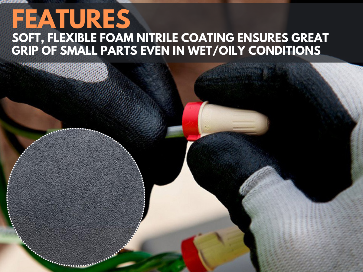 Nylon Mix Spandex Palm Foam Nitrile Coated Gloves-Set of 10 Pair