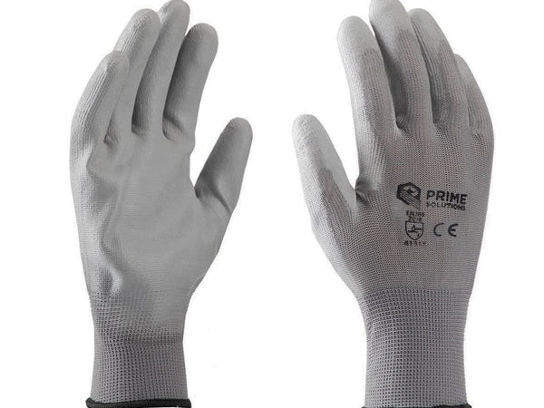 Grey PU Gloves - Polyester PU Coated, Set of 10 Pair