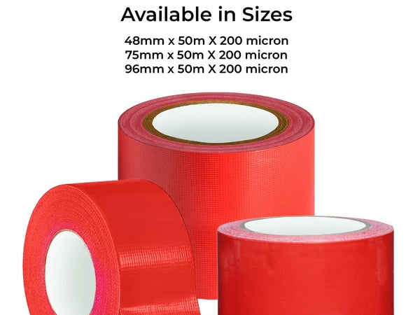 Red Fabric Repair Cloth Duct Tape 50M X 200 Micron - 3 Sizes