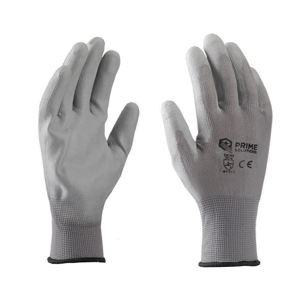 Grey PU Gloves - Polyester PU Coated, Set of 10 Pair